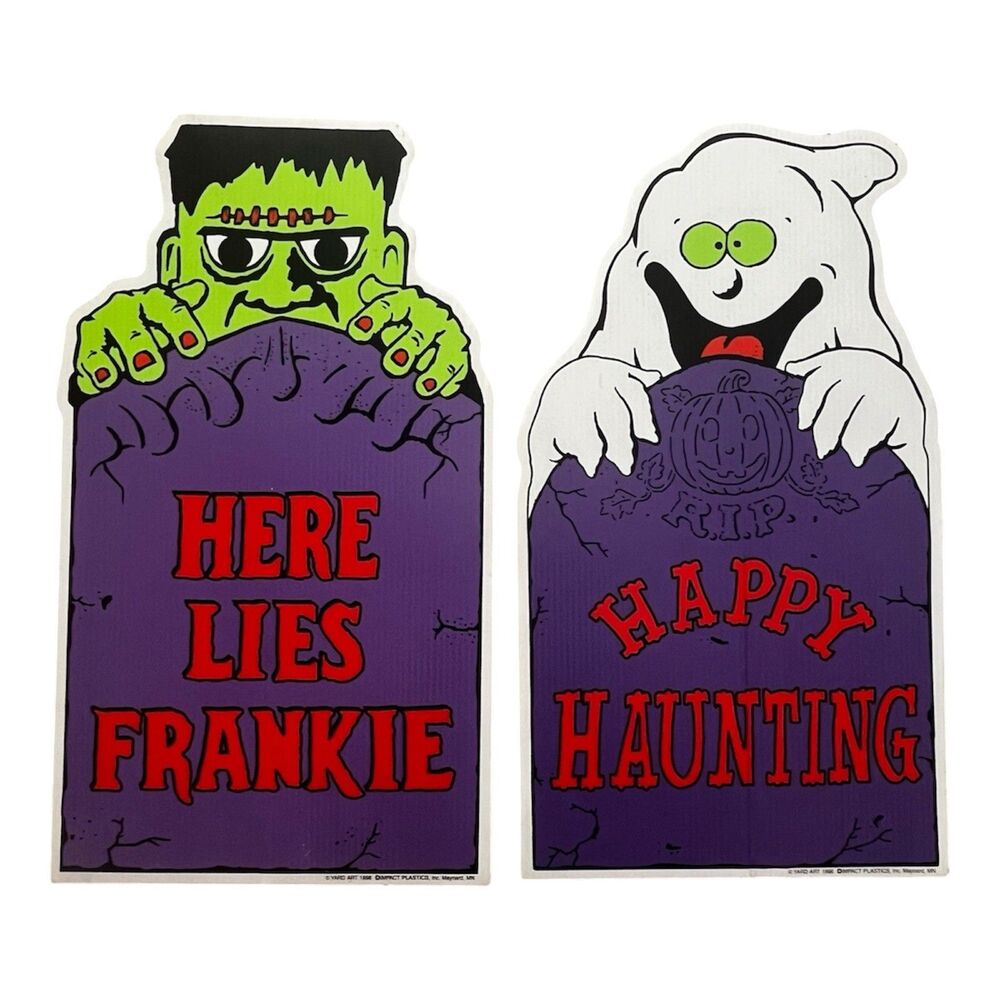 1996 Yard Art Halloween Tombstone Peeker Lot Frankenstein Ghost Impact Plastics